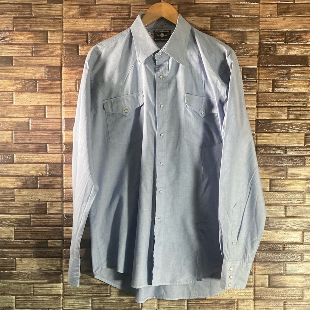 Vintage Flying R Ranchwear Cowboy Shirt Ruddock Blue  Pearl Snap Long Sleeve 2XL